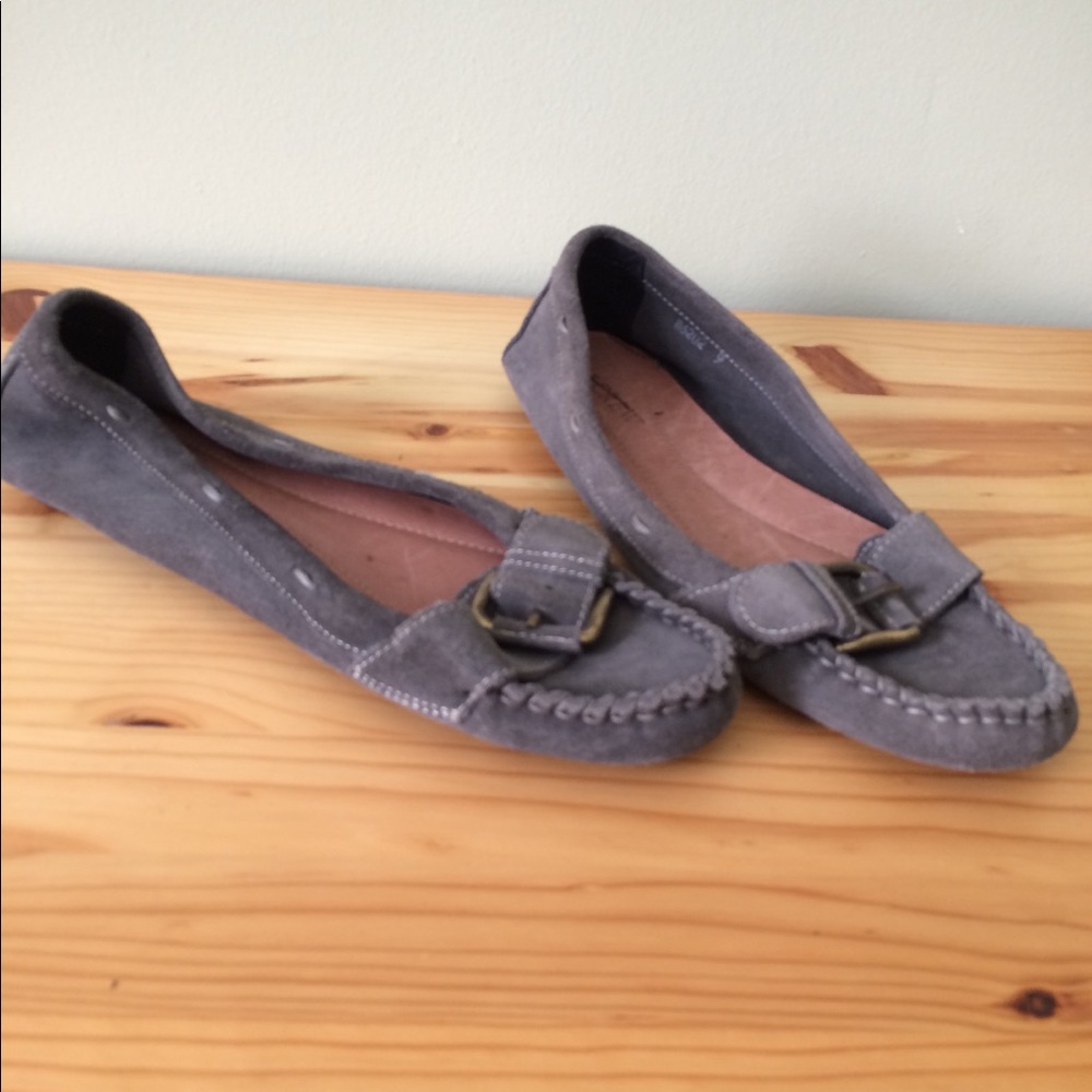 JCrew gray loafers with buckle